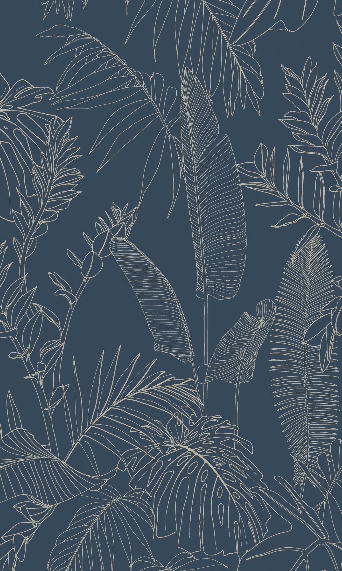 Blue Printed Tropical Leaves Botanical Wallpaper R9294