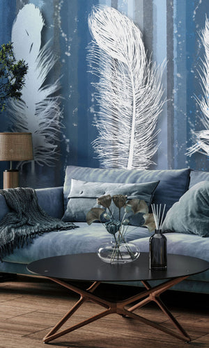 Blue Reflection of Feathers Mural Wallpaper M1241