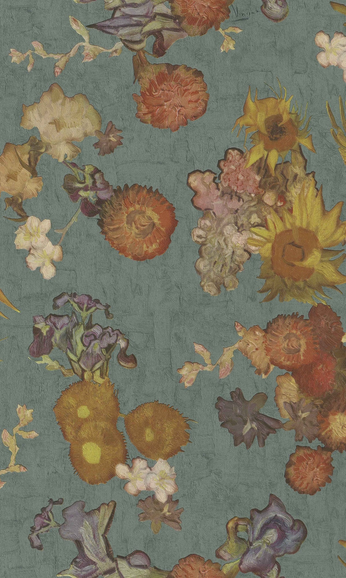 Blue VanGogh Blossoming Floral Bouquet Wallpaper R8441