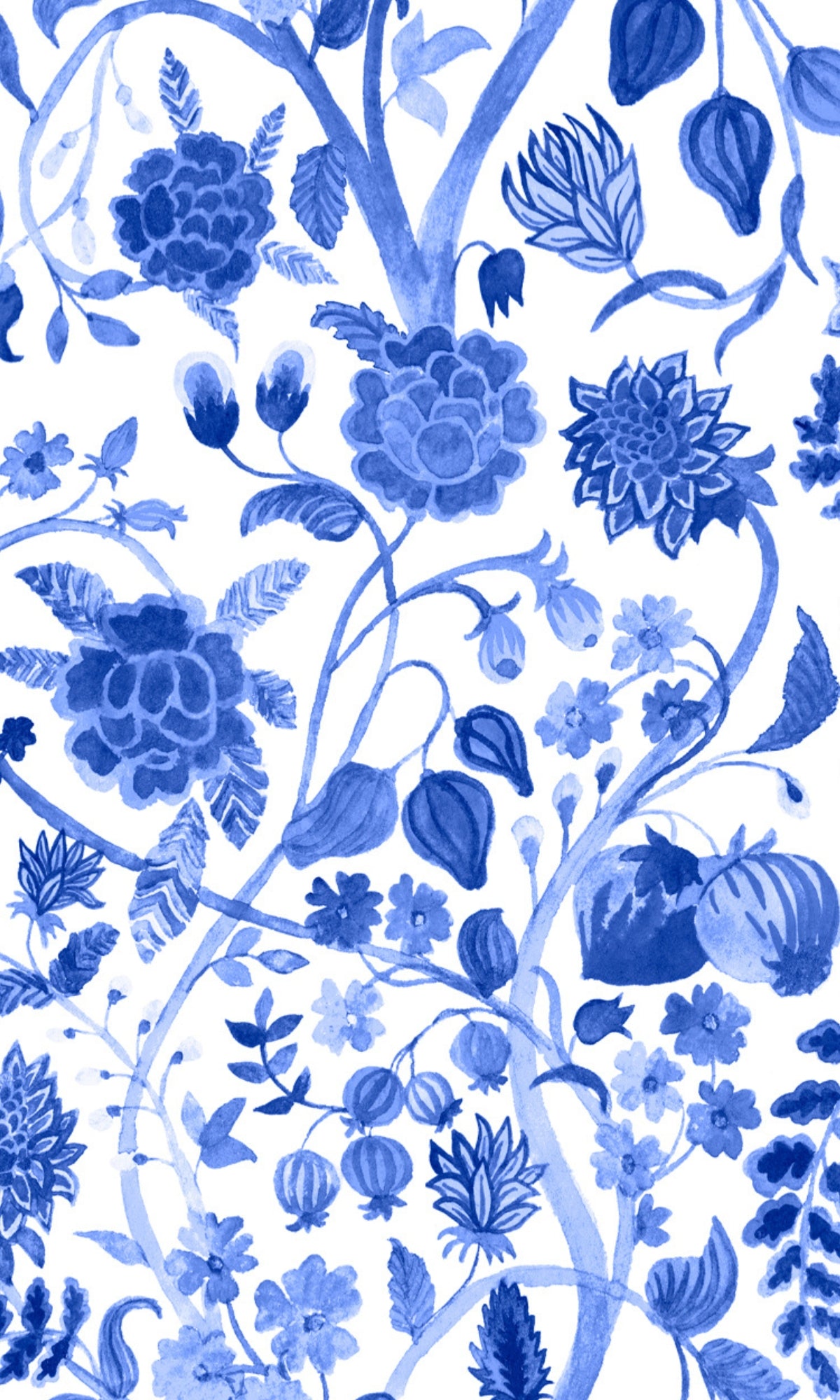 Blue Watercolor Chinoiserie Mural Wallpaper M1400