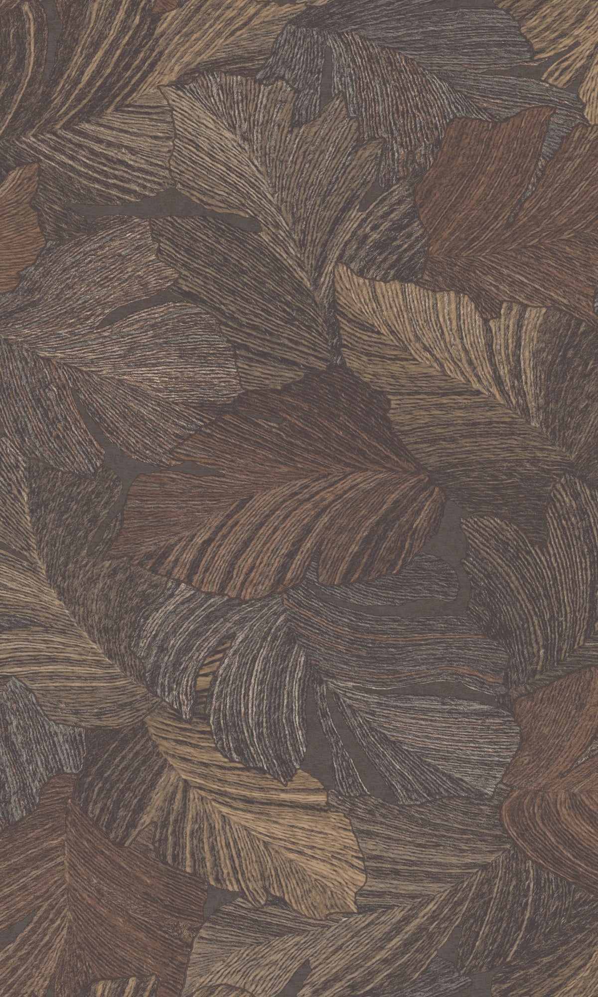 Brown Charming Leaves Tropical All Over Wallpaper R9353