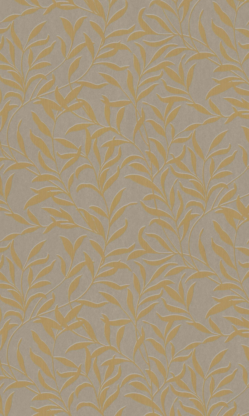 Brown Engraved Floral Leaves Wallpaper R8585