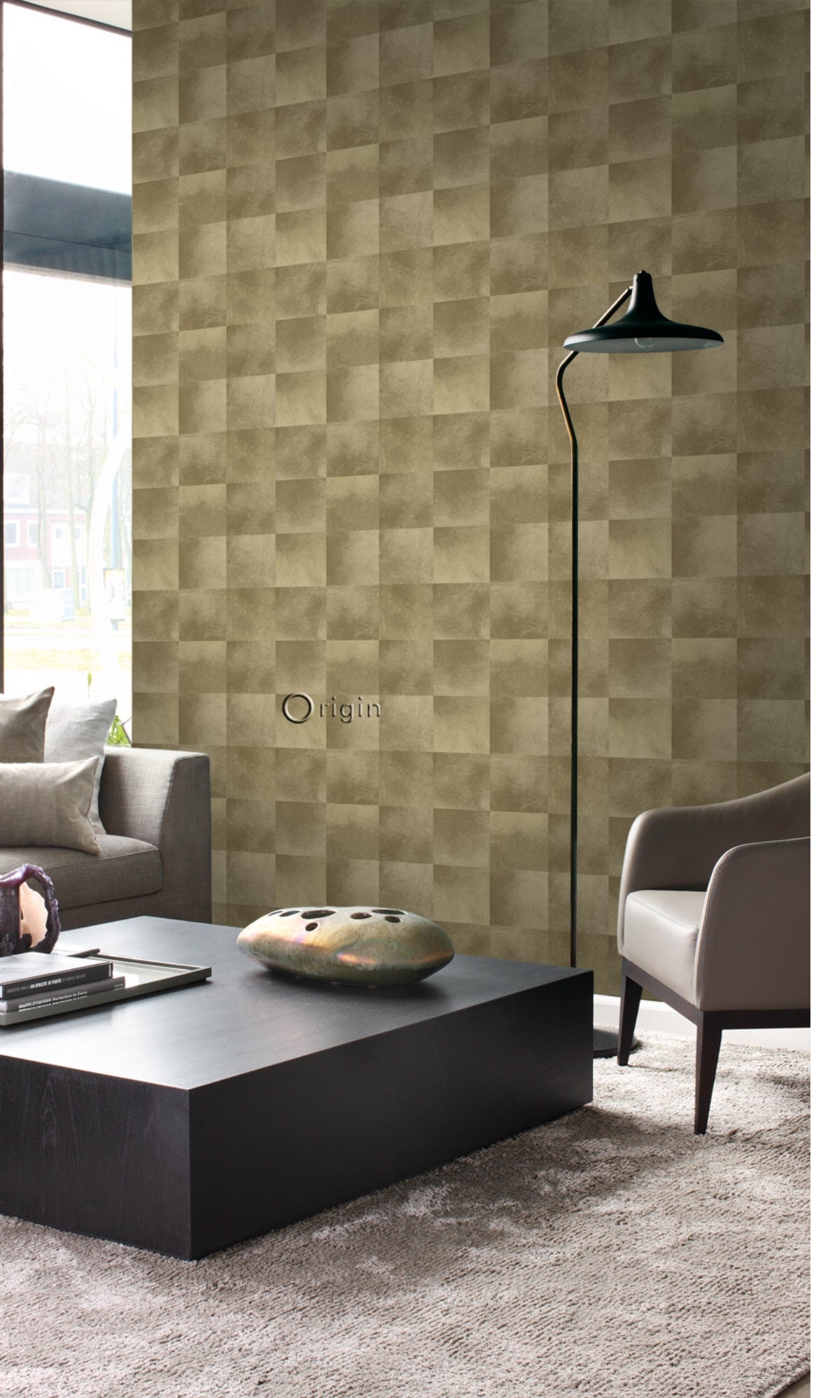 Brown Faux Effect Tile Geometric Wallpaper R8294