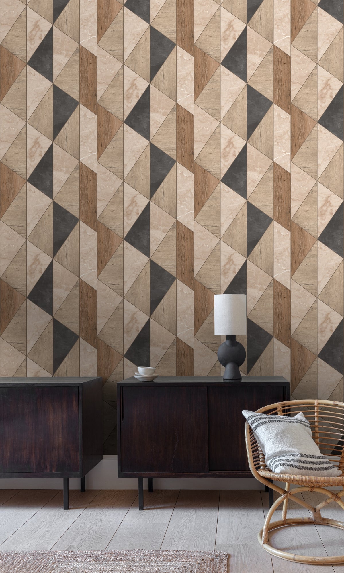Brown Geometric Wood Panel Wallpaper R9203