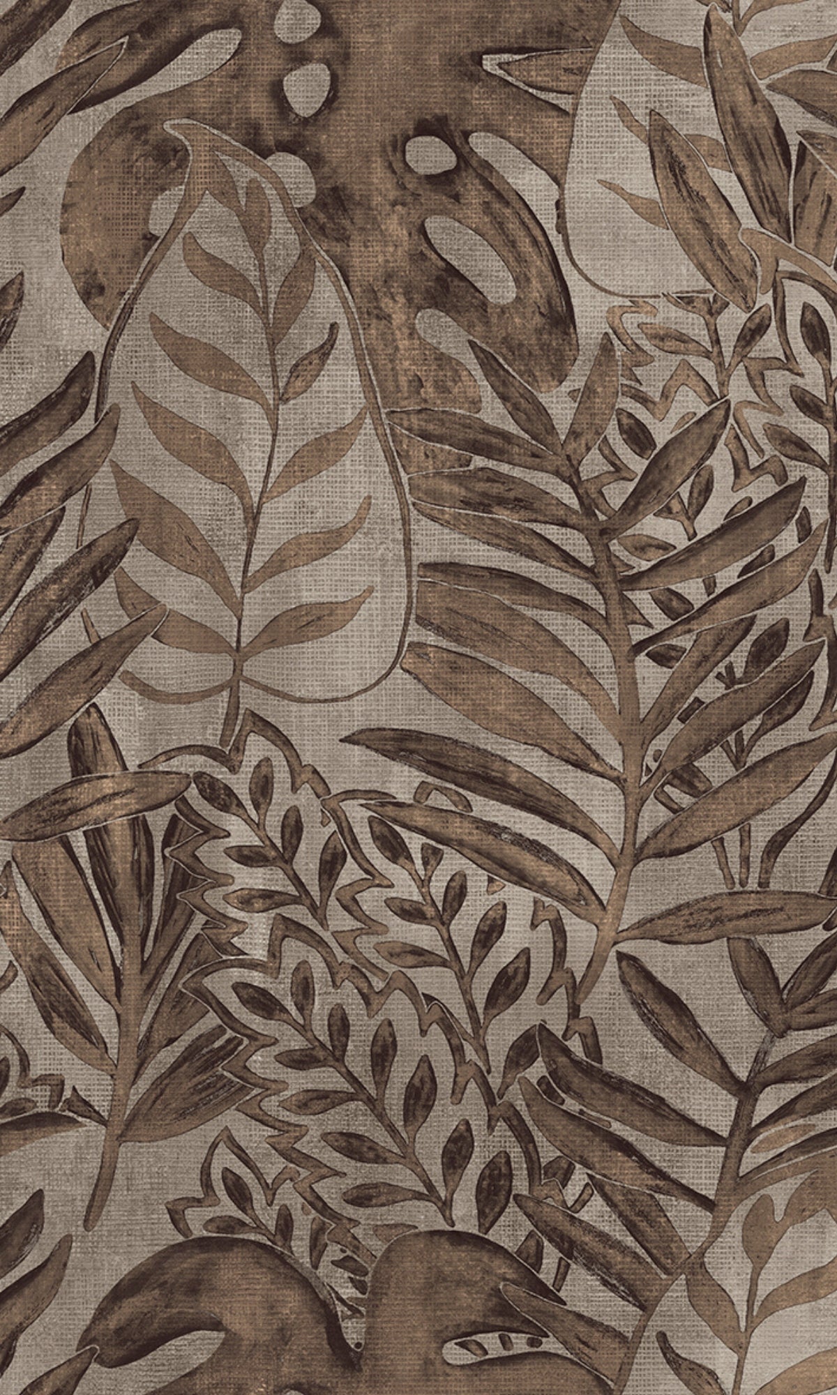 Brown Printed Leaves Tropical Wallpaper R8241