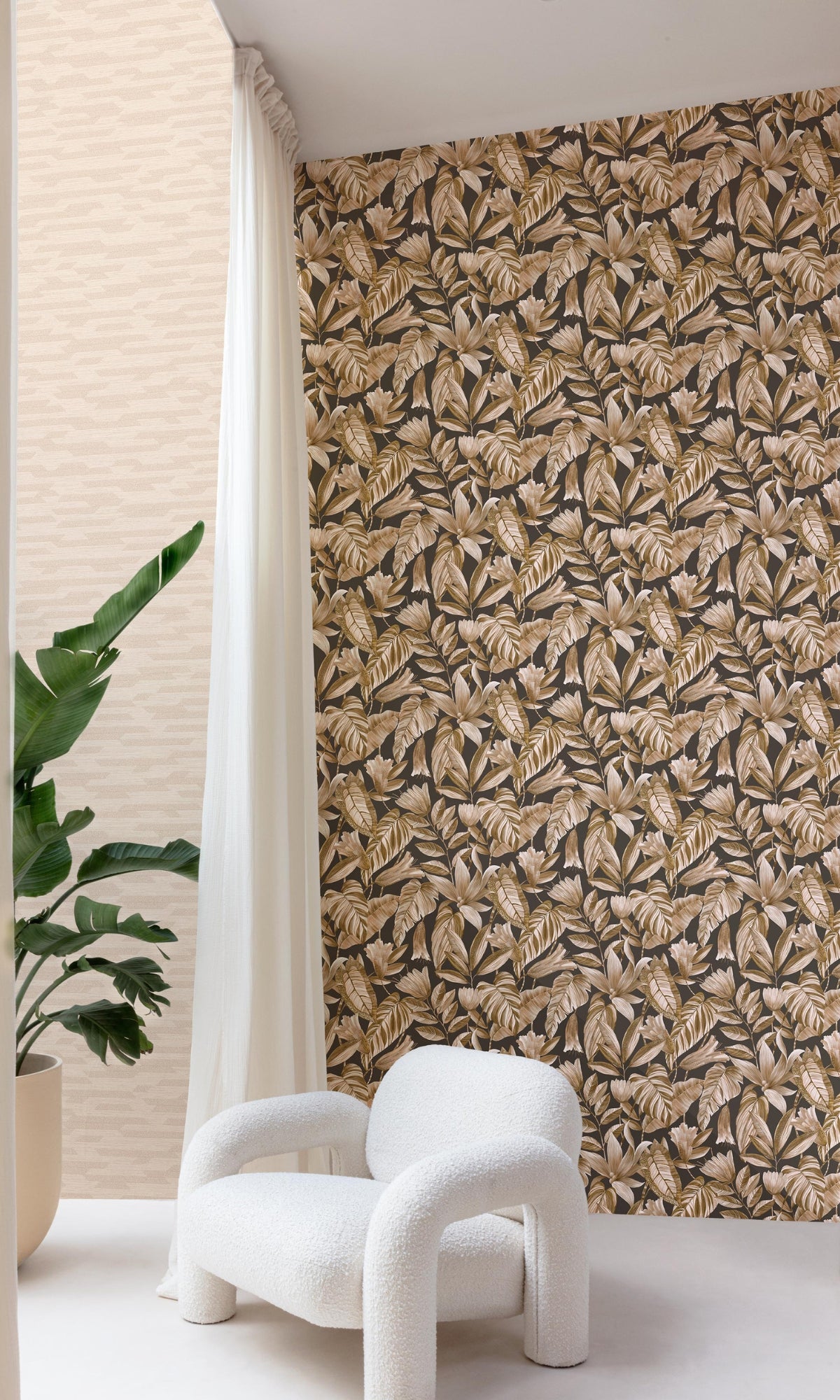 Brown Tropical Jungle Leaves Wallpaper R9261