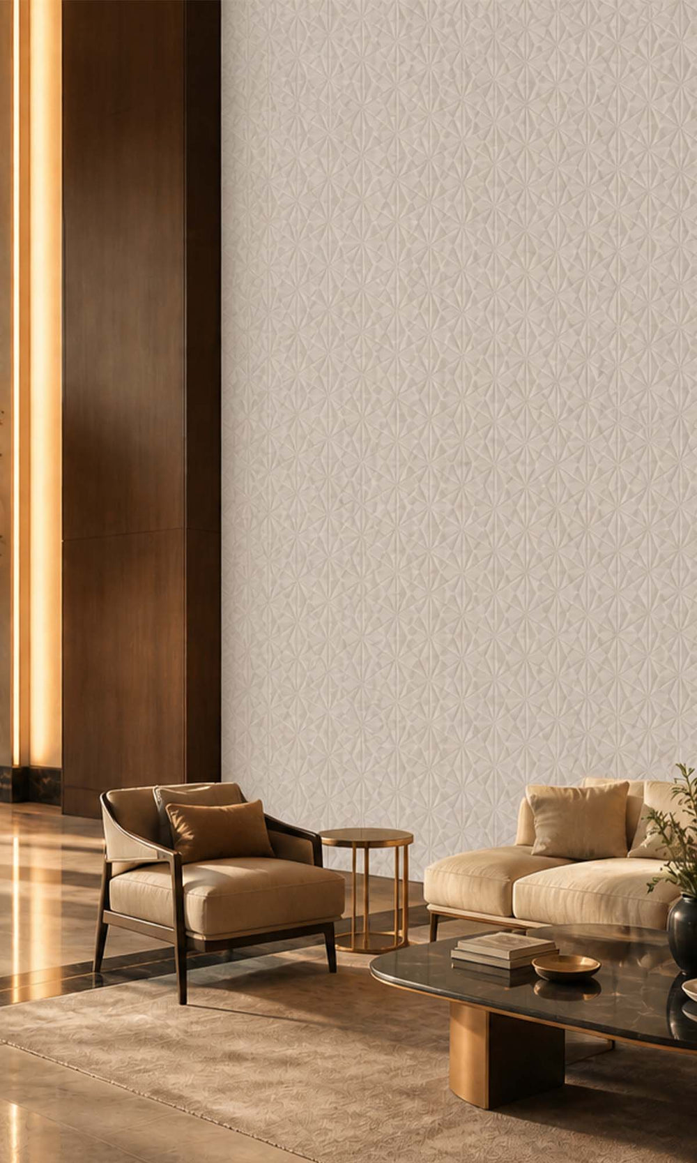 Cream Triad Geometric Commercial Wallpaper C7006