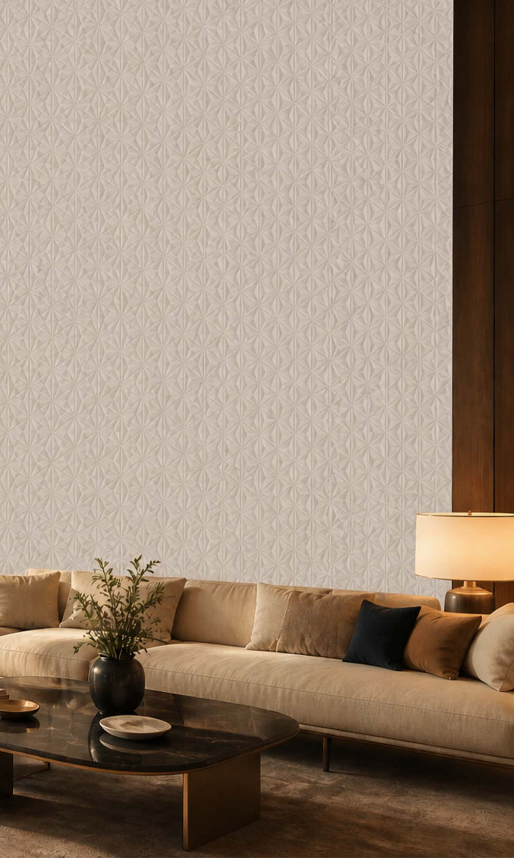 Cream Triad Geometric Commercial Wallpaper C7006