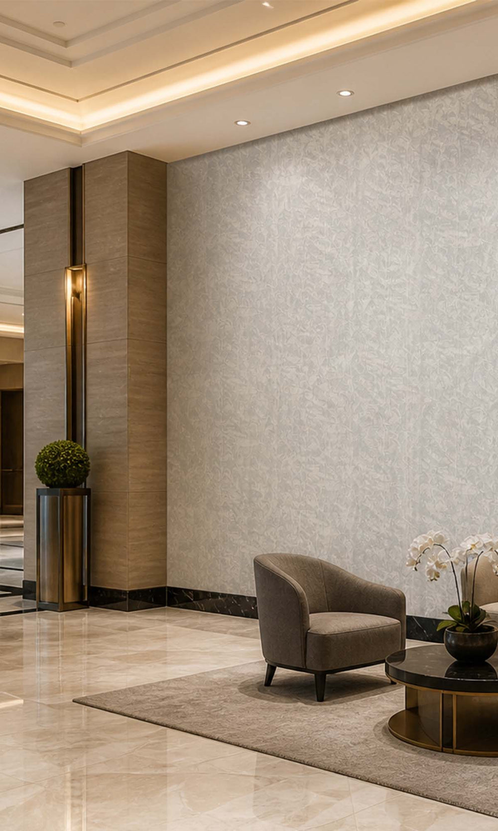 White Metallic Tropical Vinyl Wallpaper C7447