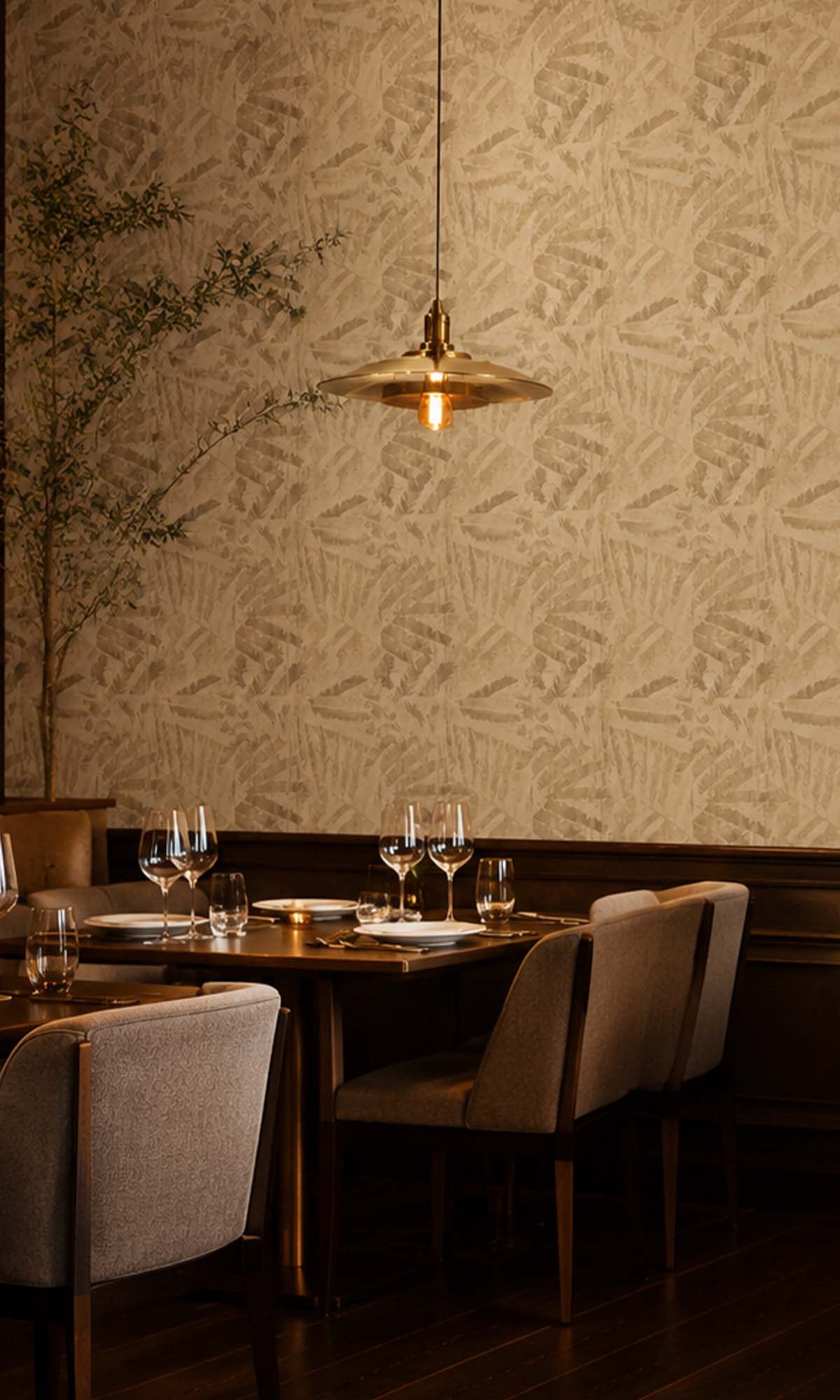 Beige Metallic Tropical Vinyl Wallpaper C7448