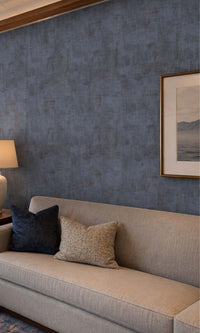Blue & Grey Linen Vinyl Commercial Wallpaper C7550