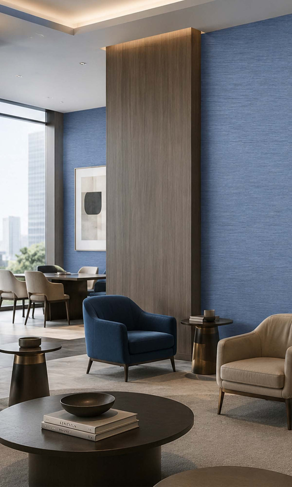 Blue  Horizontal Line Textured Vinyl Commercial Wallpaper C7559