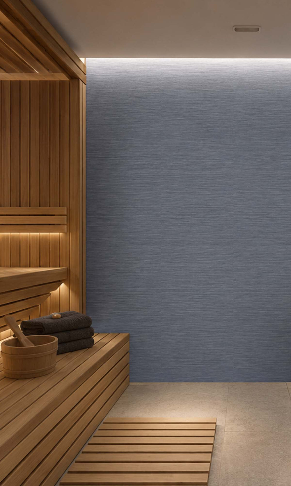 Blue  Horizontal Line Textured Vinyl Commercial Wallpaper C7559