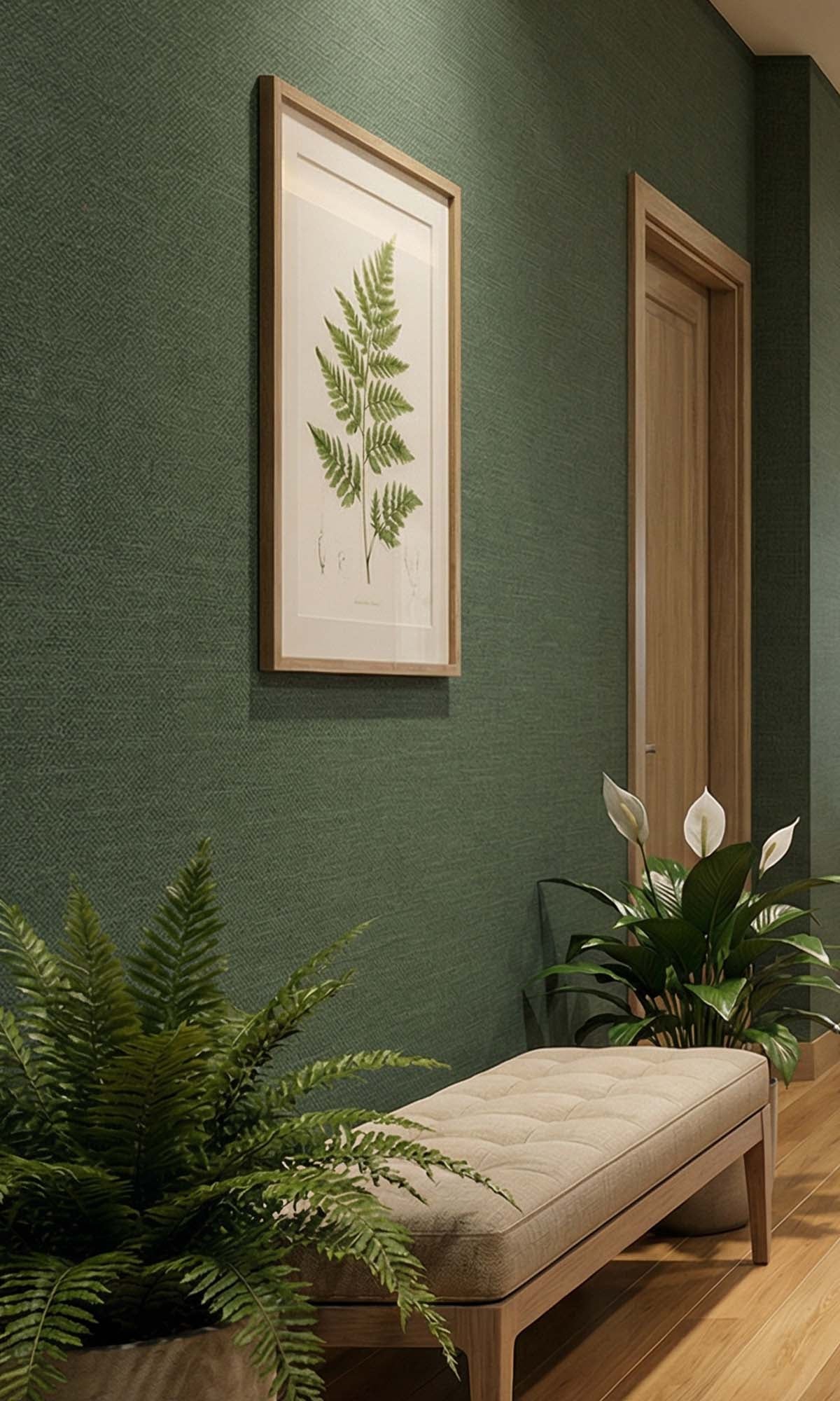 Olive Faux Linen Weave Textured Vinyl Commercial Wallpaper C7744