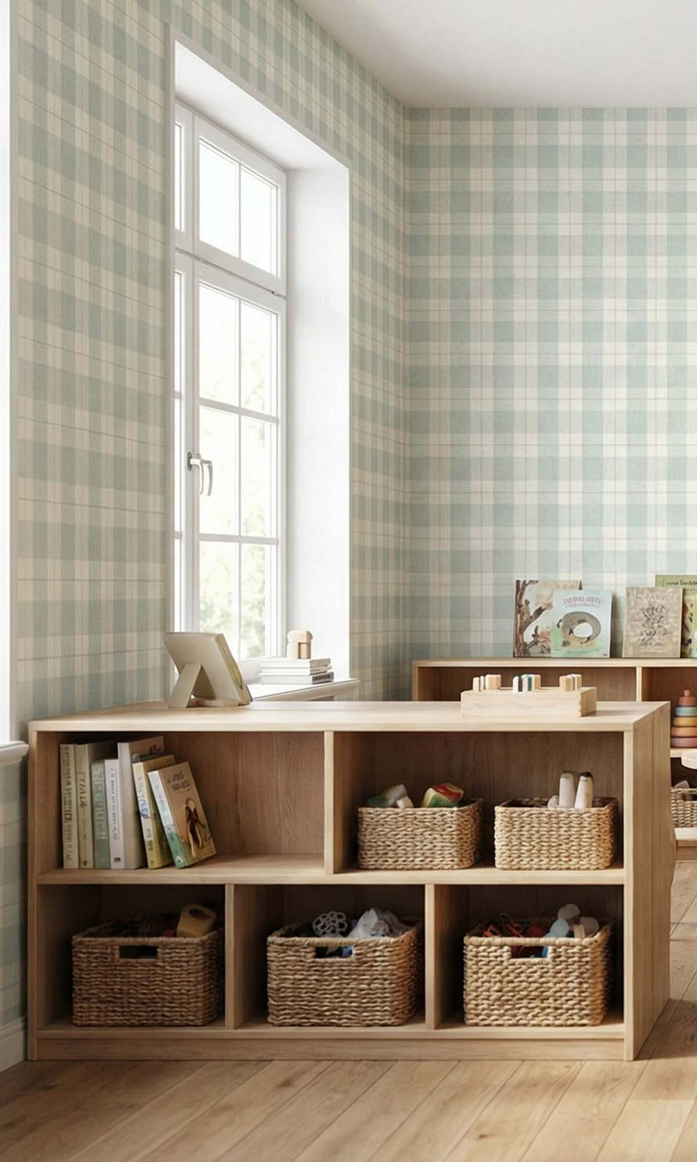 Hazy Plaid Print Textured Vinyl Commercial Wallpaper C7774