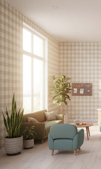 Mushroom Plaid Print Textured Vinyl Commercial Wallpaper C7776