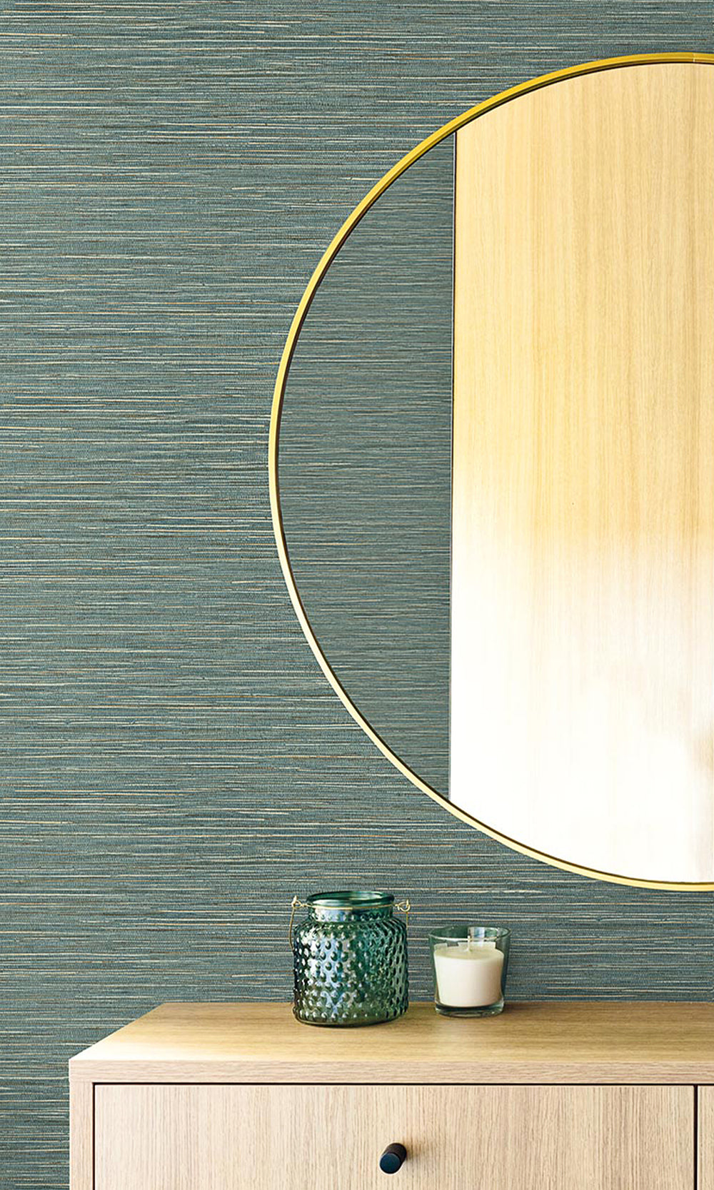 Mint Chocolate Striated Stripe Print Textured Vinyl Commercial Wallpaper C7786