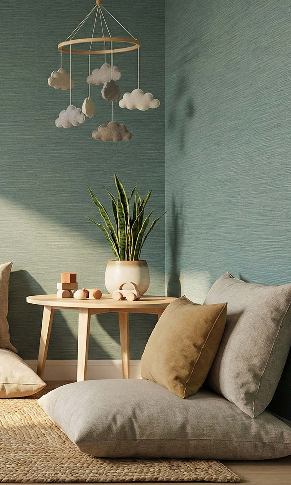 Mint Chocolate Striated Stripe Print Textured Vinyl Commercial Wallpaper C7786