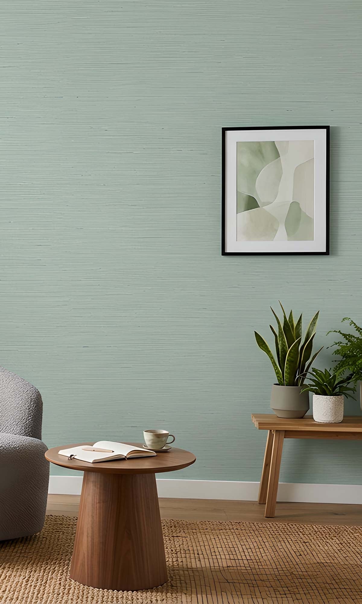Zen Green Faux Grass & Silk Textured Vinyl Commercial Wallpaper C7806