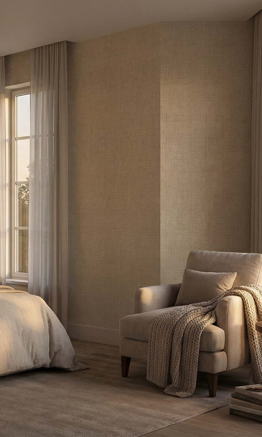 Sheer Peach Faux Woven Linen Commercial Wallpaper C7830