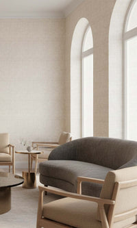 Creme Fraiche Faux Woven Linen Commercial Wallpaper C7832
