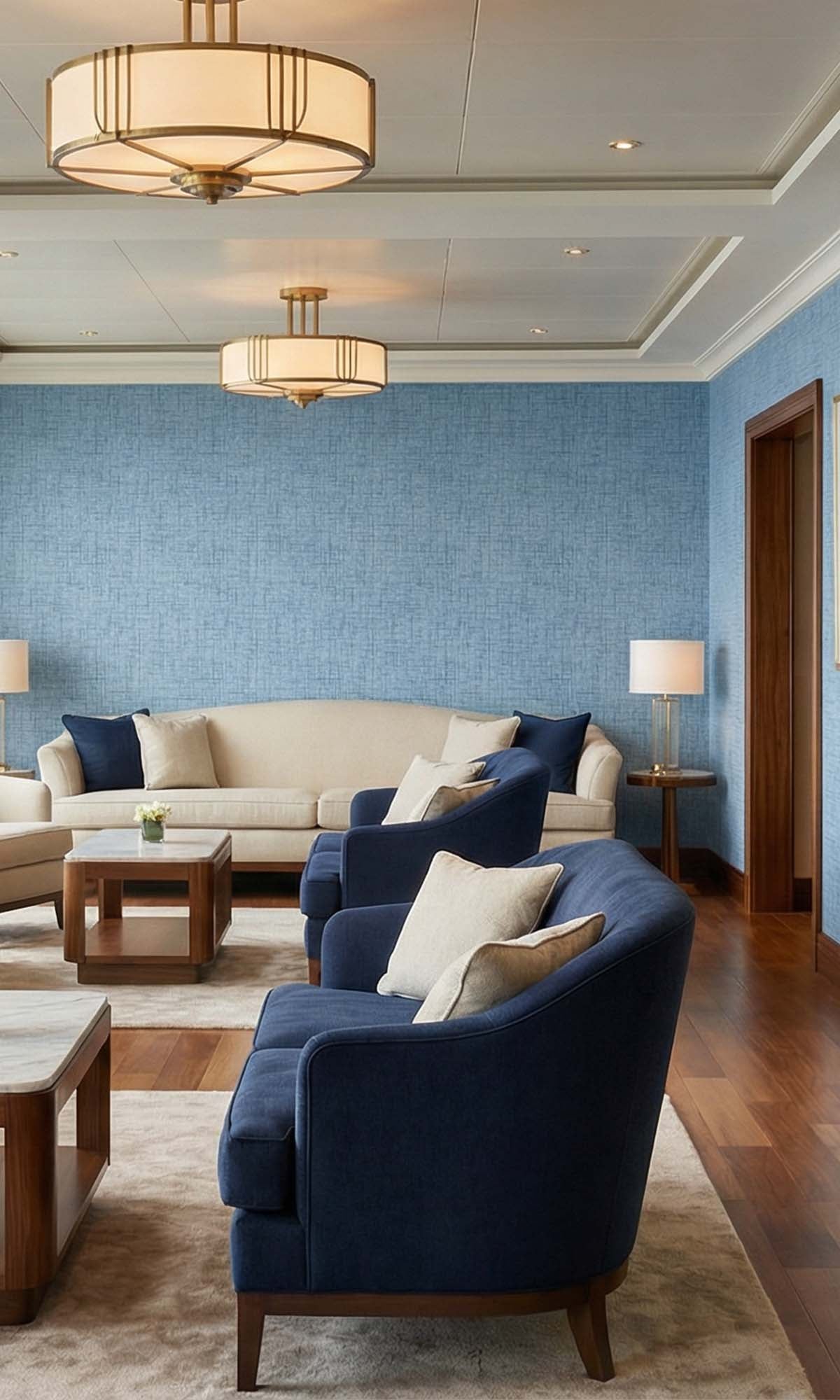 Bluebonnet Faux Woven Linen Commercial Wallpaper C7834 textured commercial wallpaper in bluebonnet
