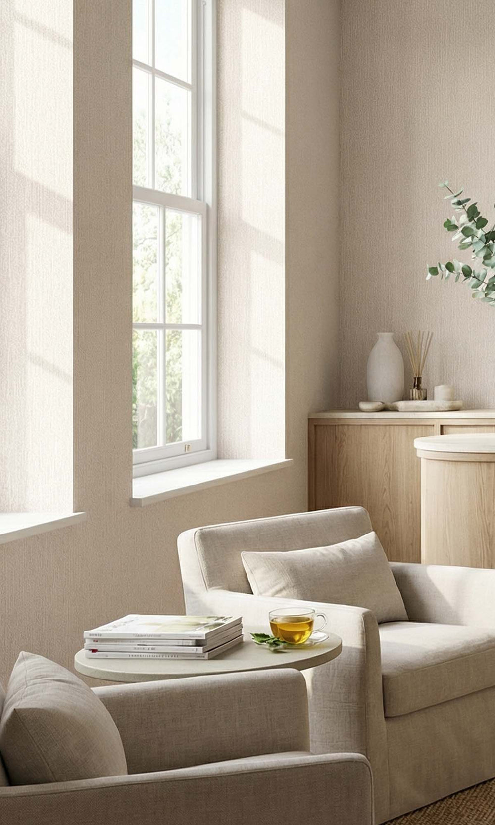 Vanilla Blush Faux Hesian Weave Commercial Wallpaper C7842