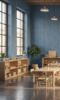 Canyon Blue Faux Grasscloth Commercial Wallpaper C7873