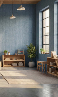 Canyon Blue Faux Grasscloth Commercial Wallpaper C7873