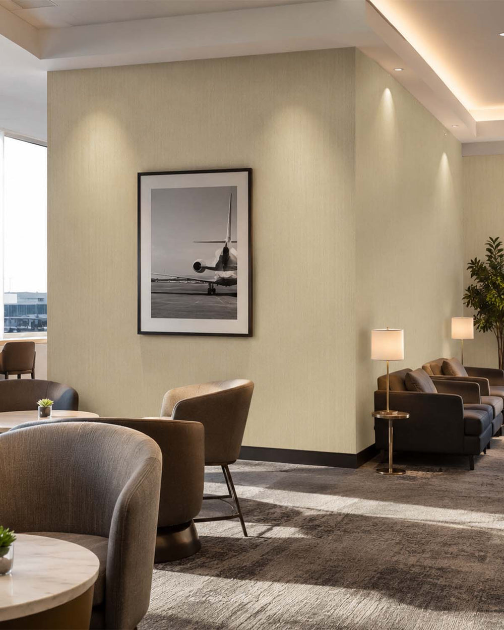 Beige Linen Linear Stria  Commercial Wallpaper C7898