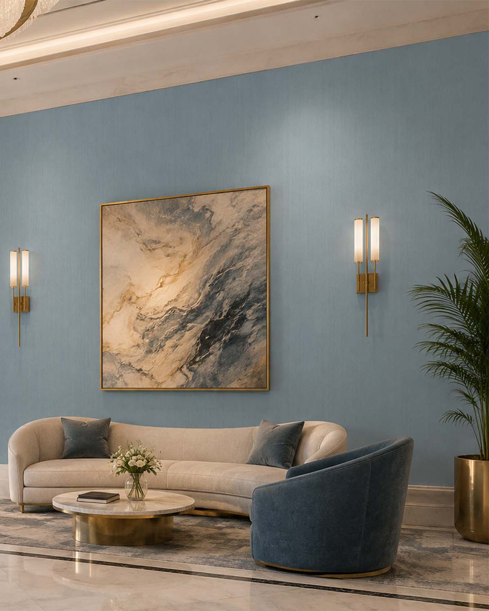Bell Blue Linear Stria  Commercial Wallpaper C7901