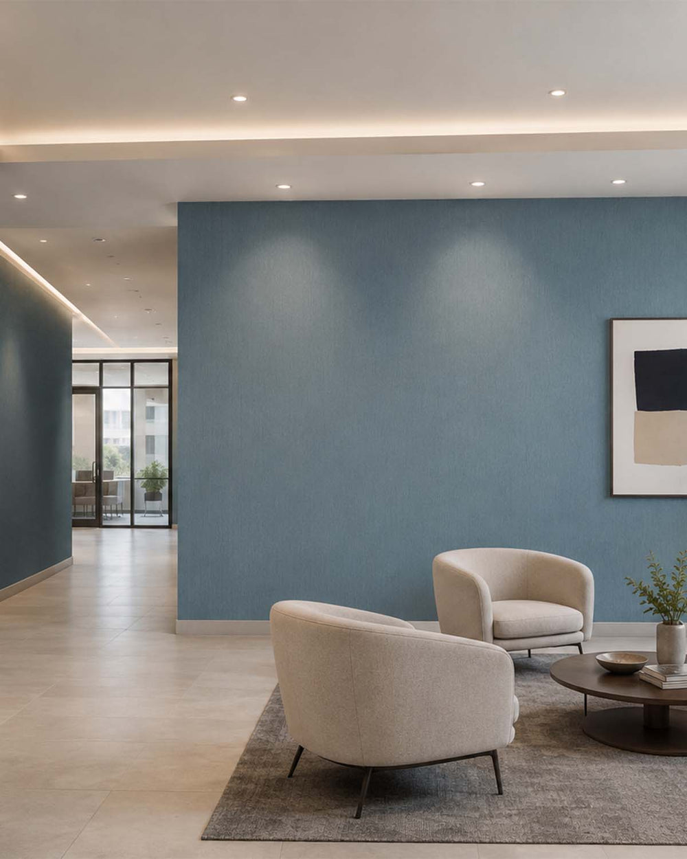 Horizon Blue Linear Stria  Commercial Wallpaper C7903