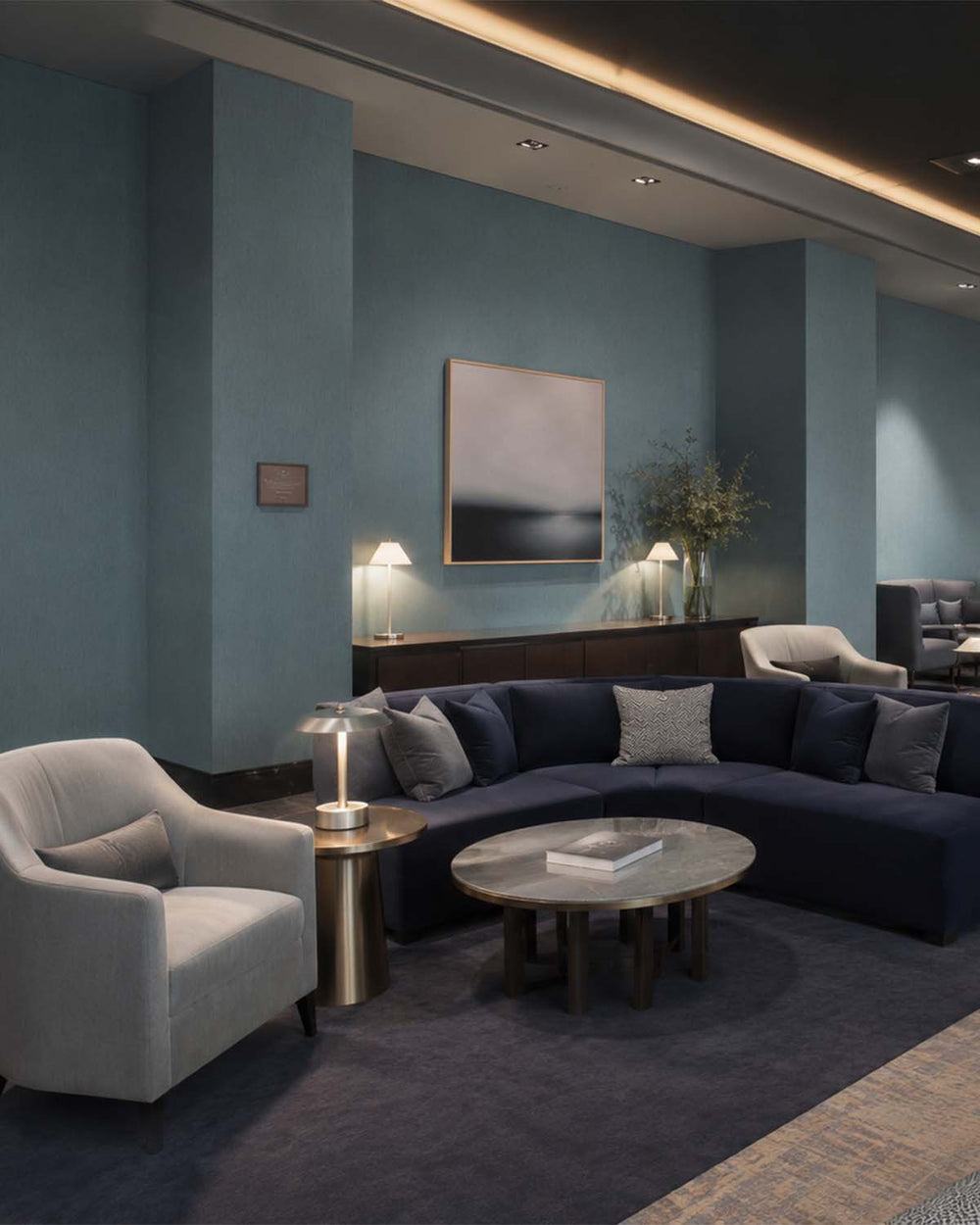 Horizon Blue Linear Stria  Commercial Wallpaper C7903