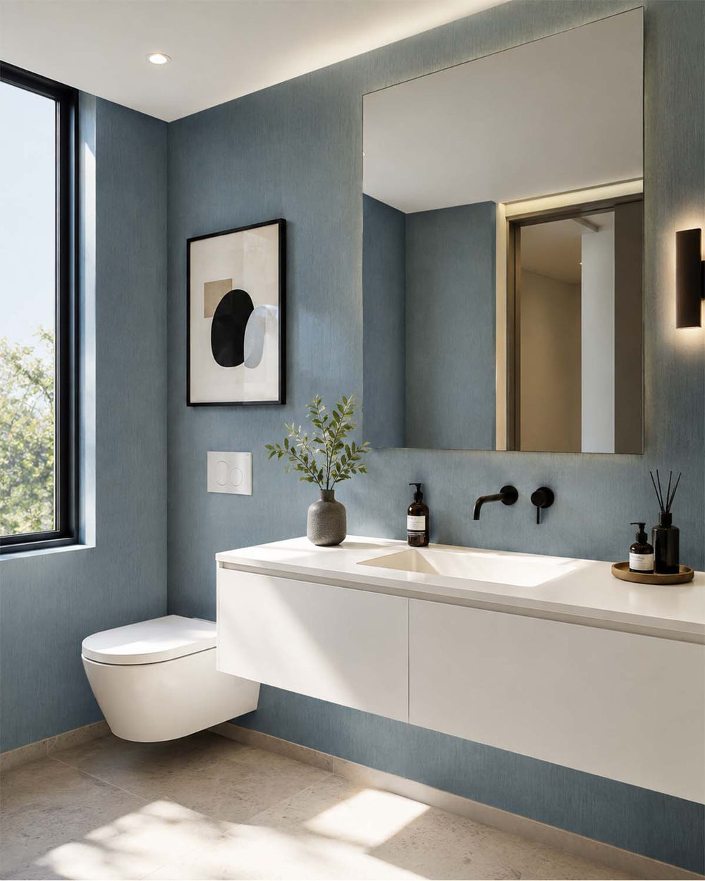 Horizon Blue Linear Stria  Commercial Wallpaper C7903