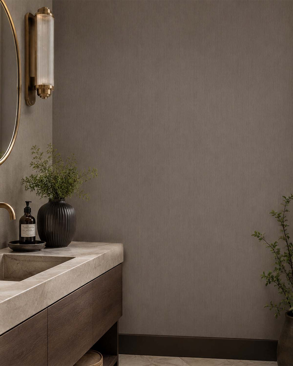 Bushland Grey Linear Stria  Commercial Wallpaper C7906