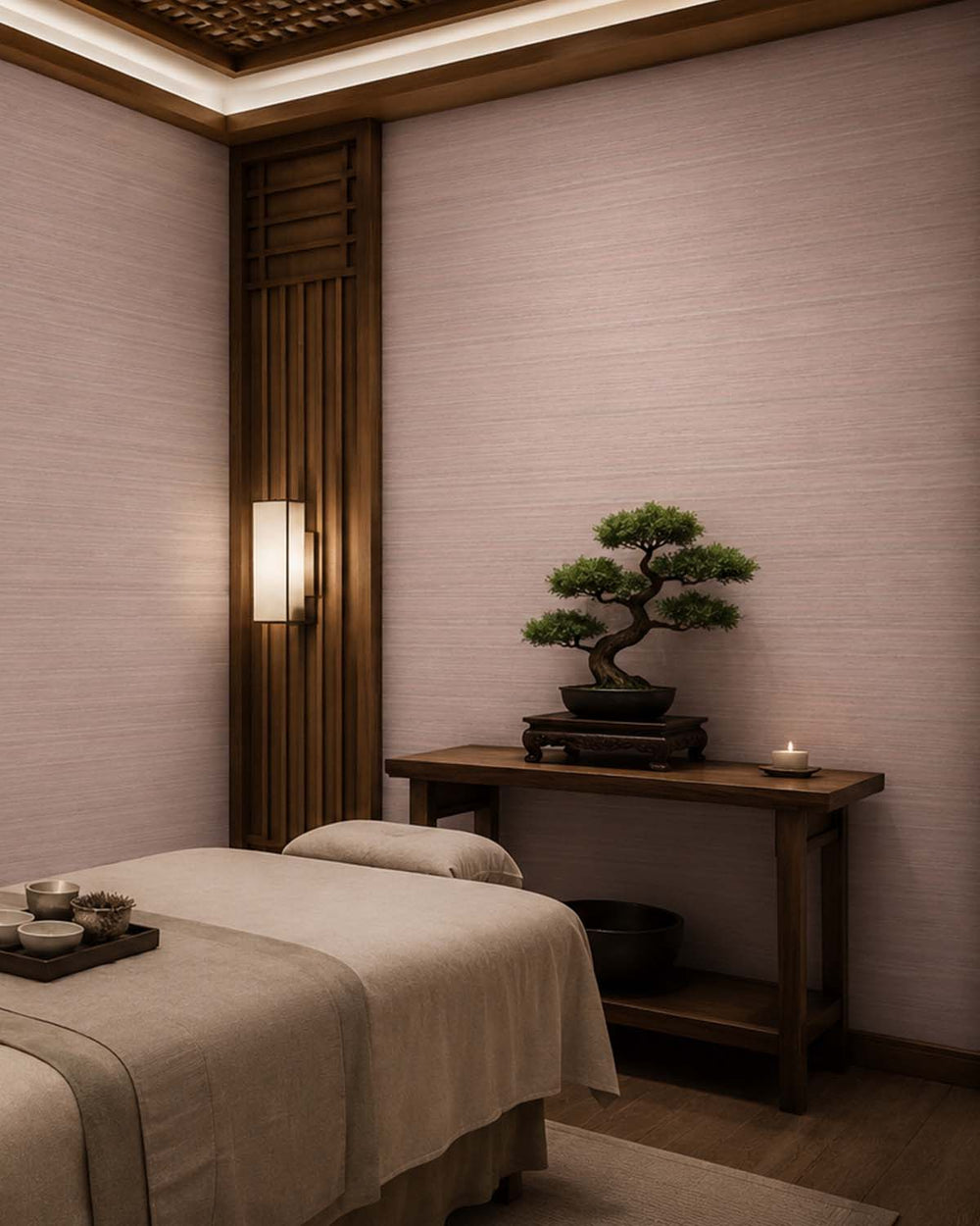 Sepia Rose Faux Silk Weave Commercial Wallpaper C7917