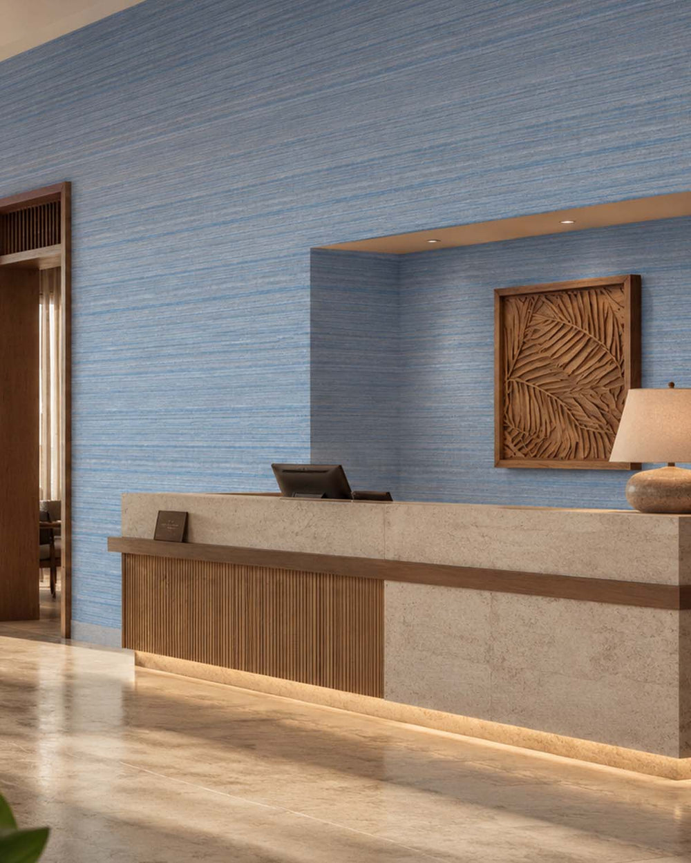 Dusty Blue Faux Silk Weave Commercial Wallpaper C7918