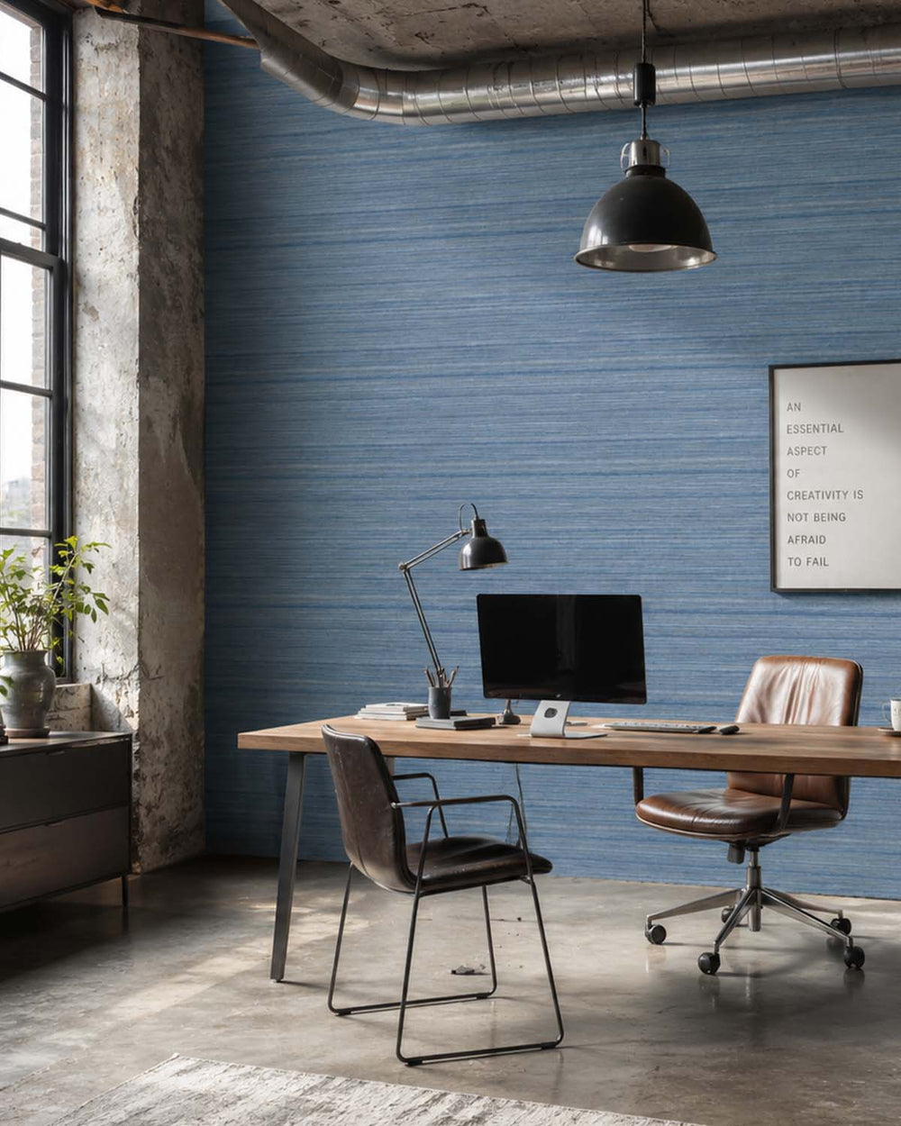 Dusty Blue Faux Silk Weave Commercial Wallpaper C7918