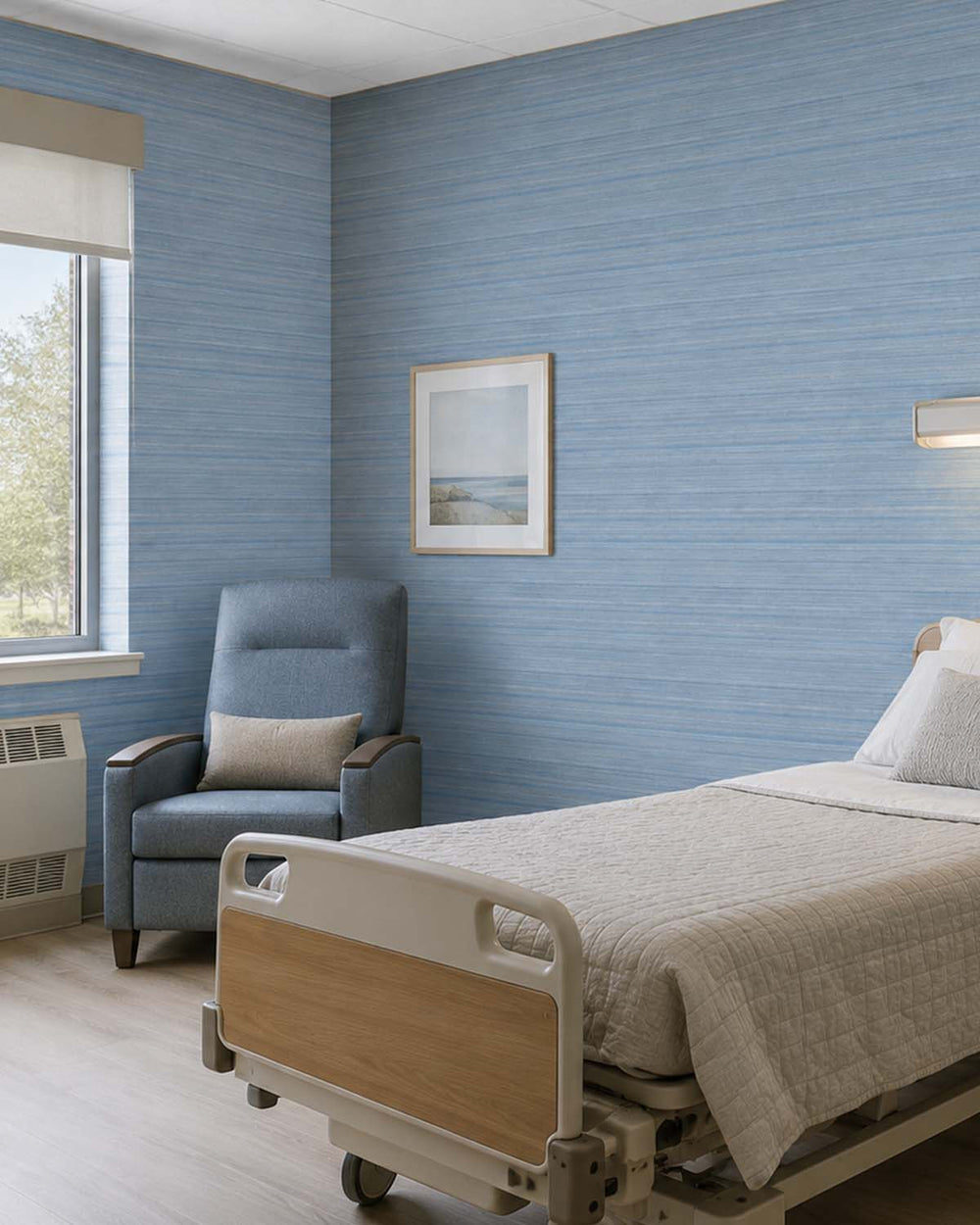 Dusty Blue Faux Silk Weave Commercial Wallpaper C7918