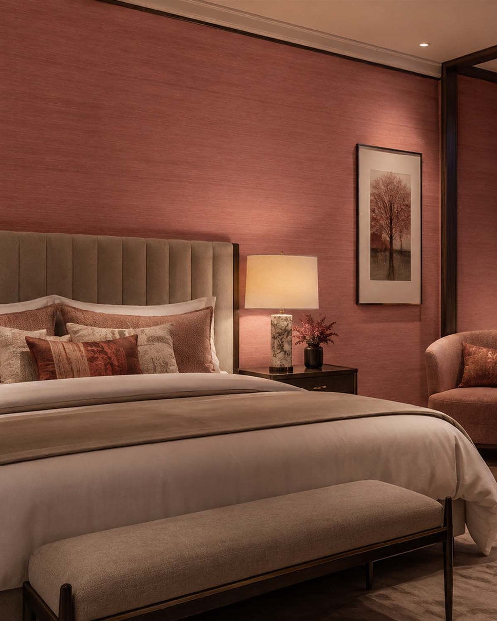 Tuscan Clay Faux Silk Weave Commercial Wallpaper C7919
