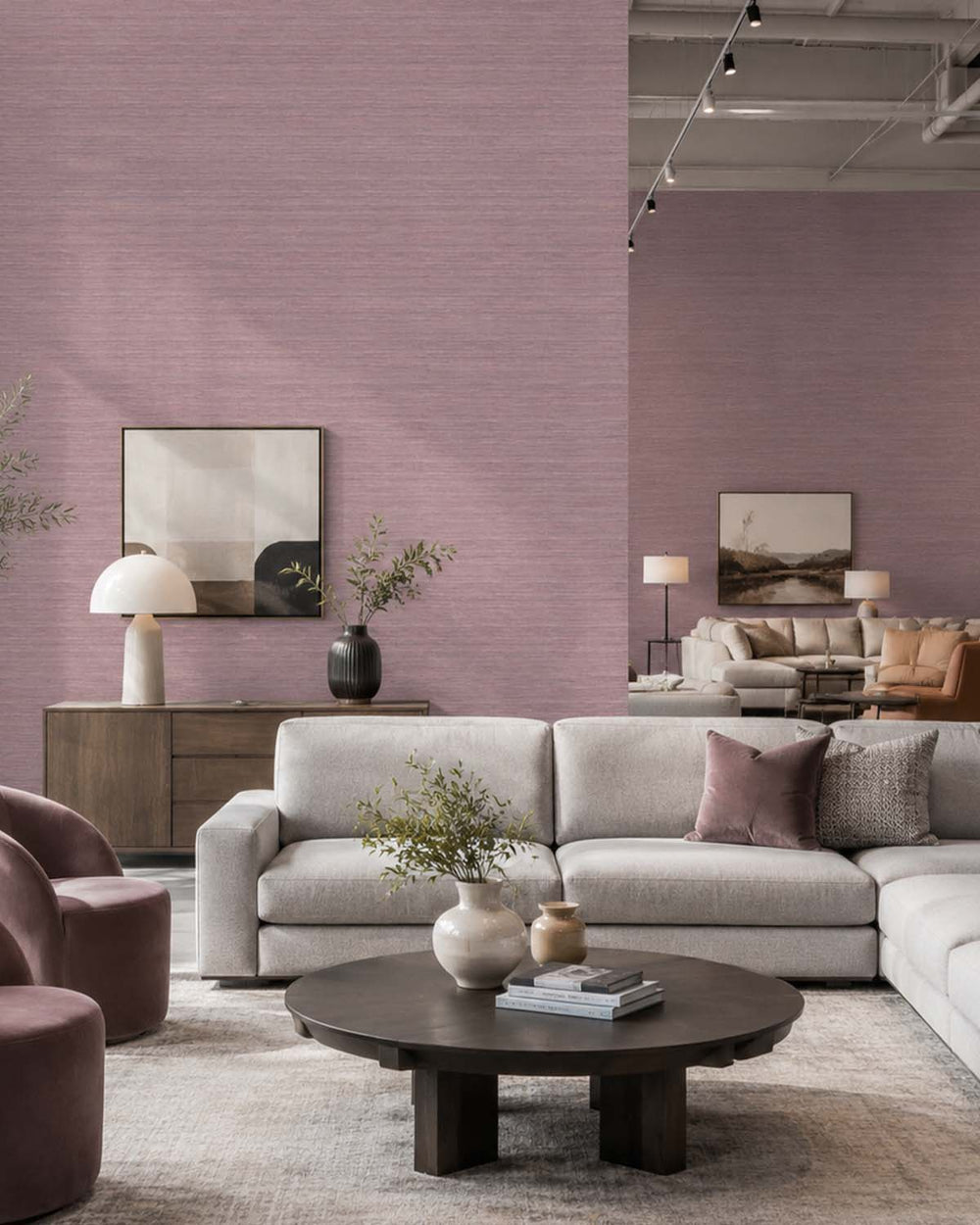 Hazy Rose Faux Silk Weave Commercial Wallpaper C7921