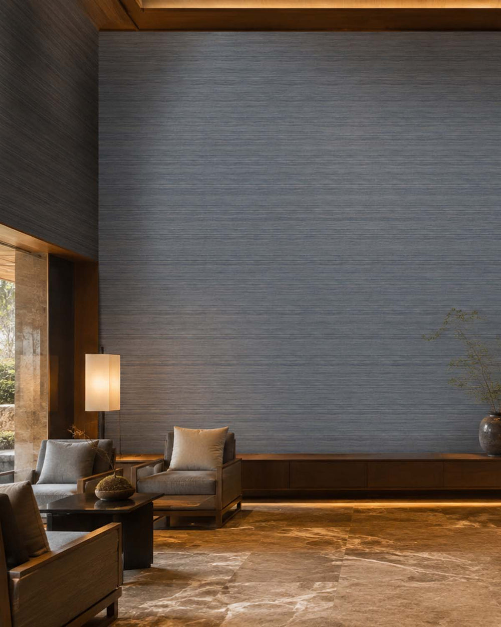 Taliesin Blue Faux Silk Weave Commercial Wallpaper C7922