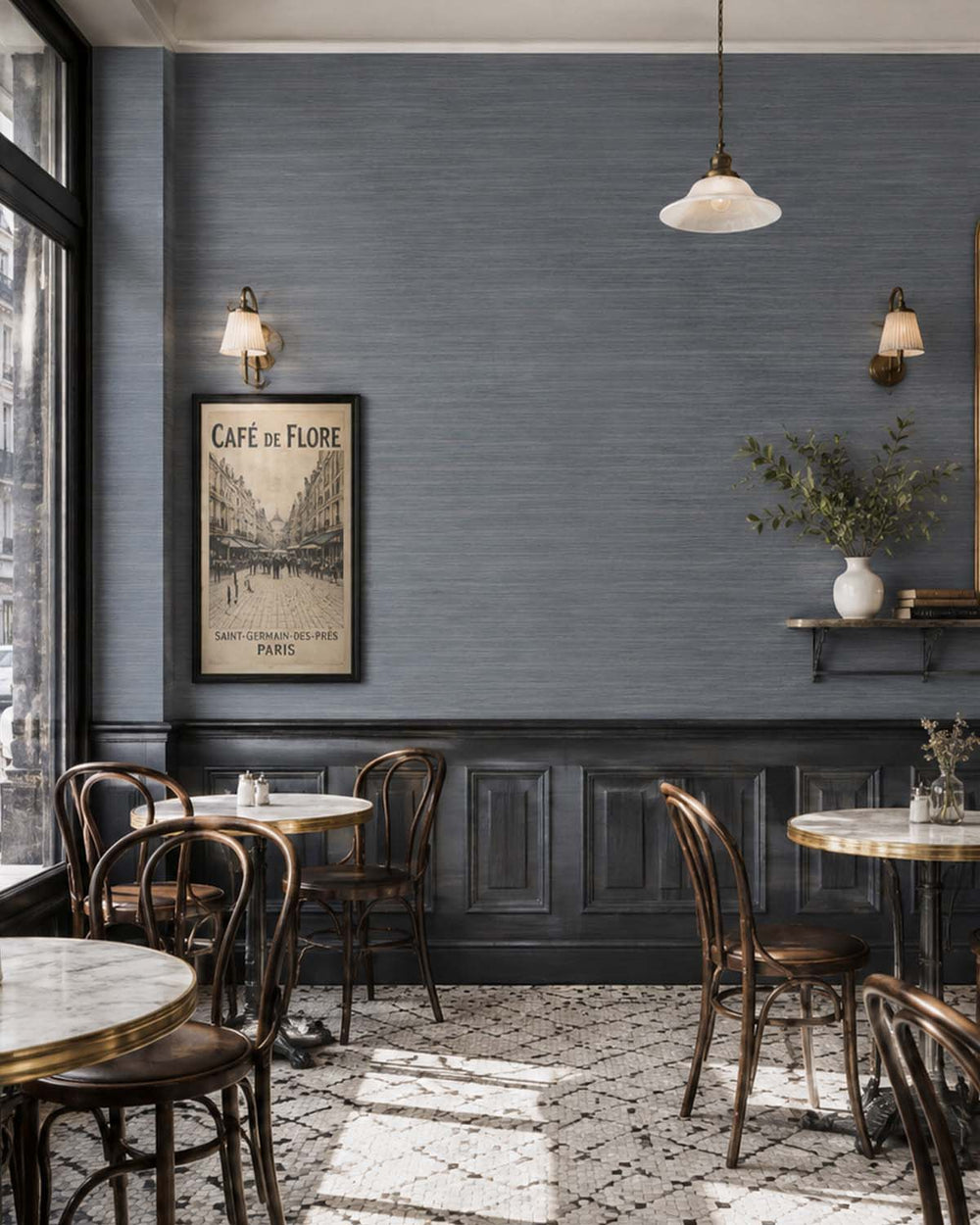 Taliesin Blue Faux Silk Weave Commercial Wallpaper C7922