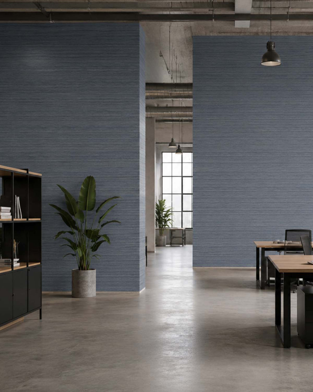 Taliesin Blue Faux Silk Weave Commercial Wallpaper C7922