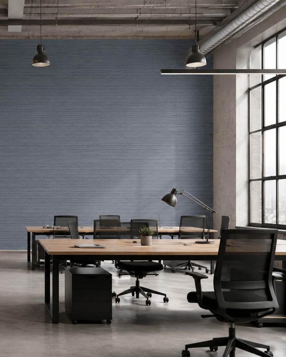 Taliesin Blue Faux Silk Weave Commercial Wallpaper C7922