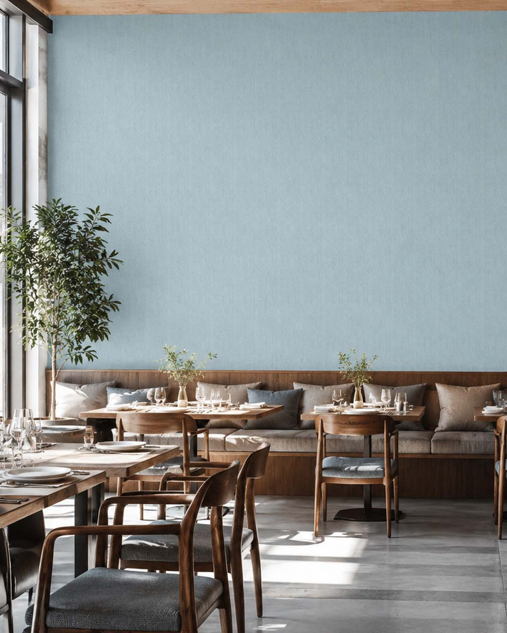 Glacier Blue Modern Vertical Weave Commercial Wallpaper C7945