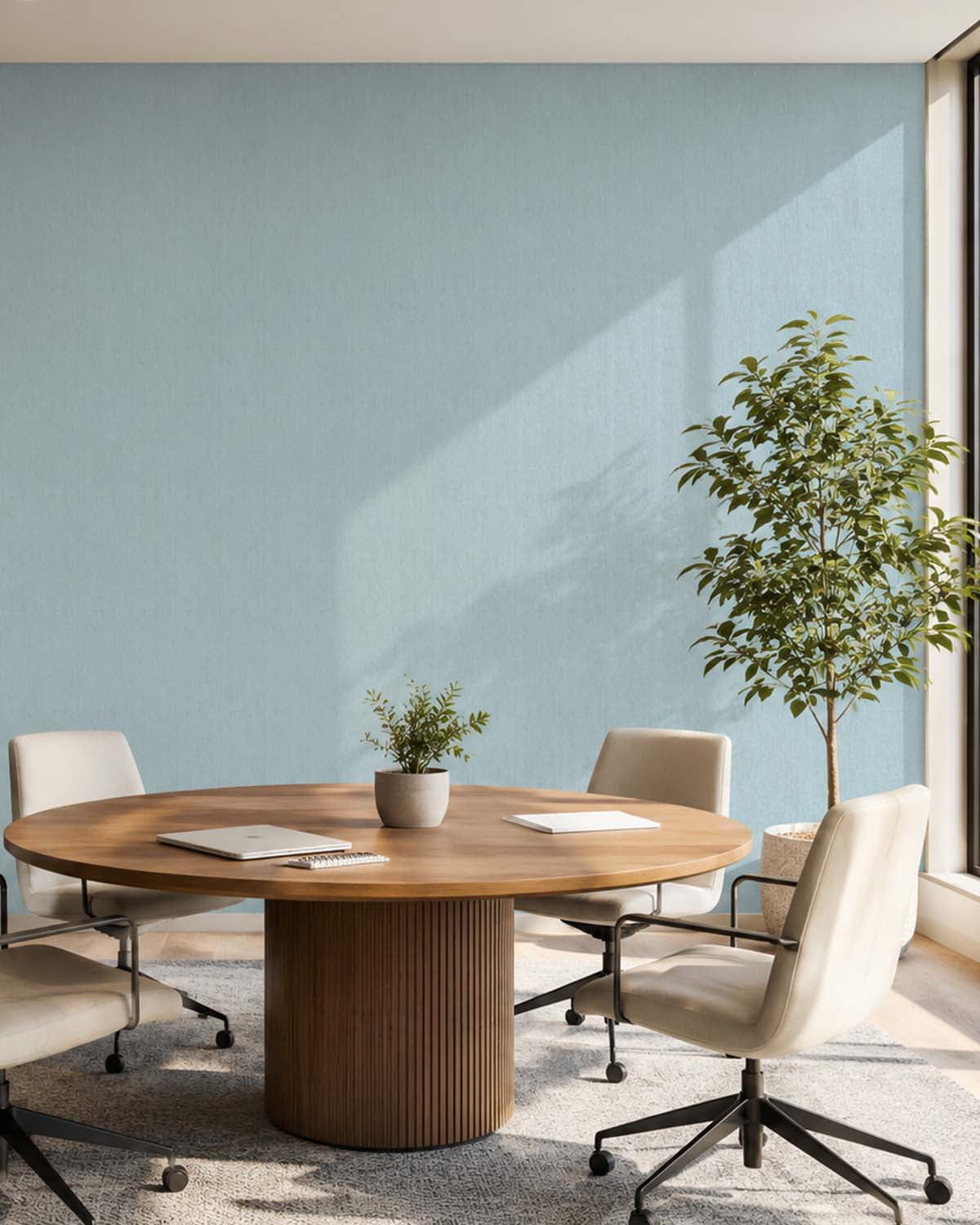 Glacier Blue Modern Vertical Weave Commercial Wallpaper C7945