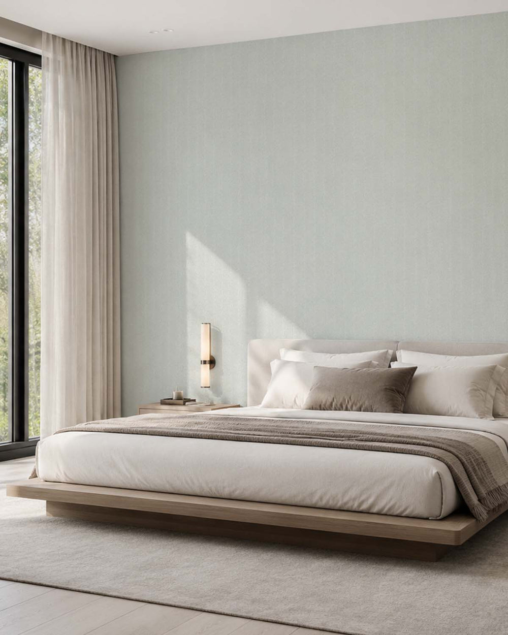 Subtle Green Faux Fine Weave Commercial Wallpaper C7957