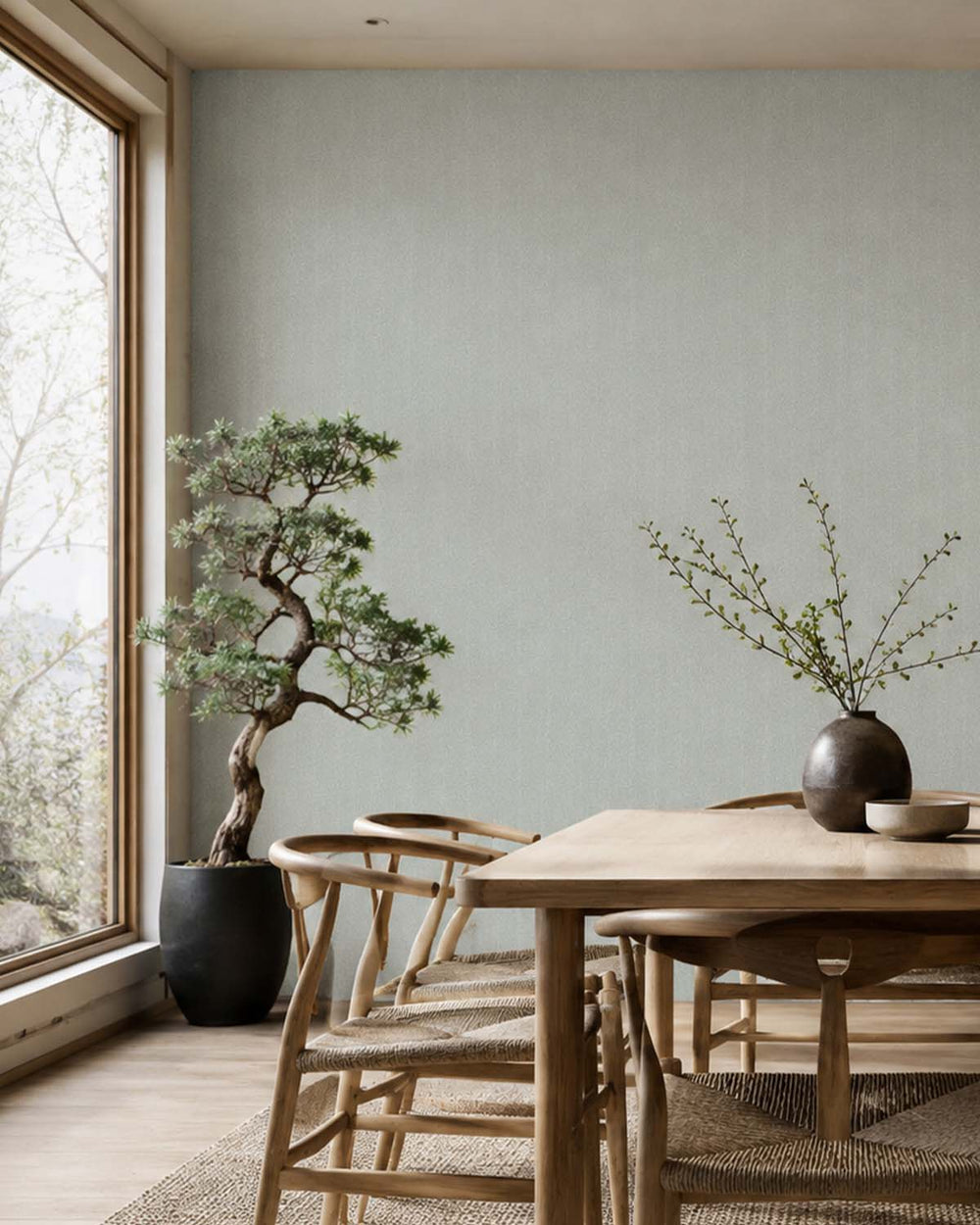 Subtle Green Faux Fine Weave Commercial Wallpaper C7957