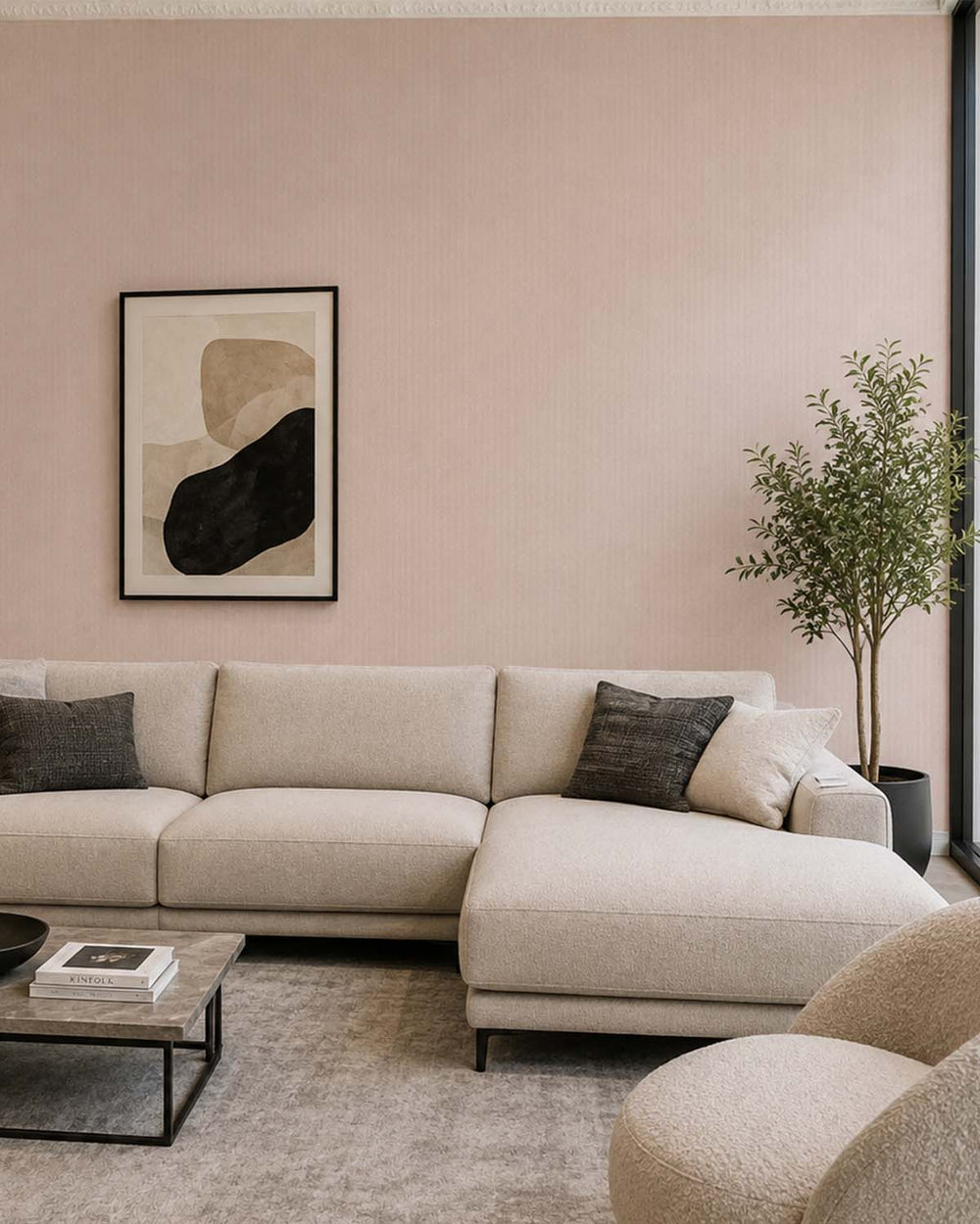 Soft Blush Faux Fine Weave Commercial Wallpaper C7959
